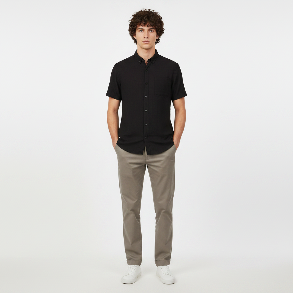 Men Plain Woven Short Sleeve Shirt