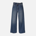 WOMEN CROSSED WAIST WIDE LEG PANT JEANS