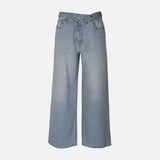 WOMEN CROSSED WAIST WIDE LEG PANT JEANS