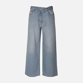 WOMEN CROSSED WAIST WIDE LEG PANT JEANS
