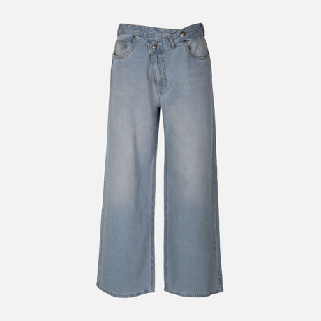 WOMEN CROSSED WAIST WIDE LEG PANT JEANS
