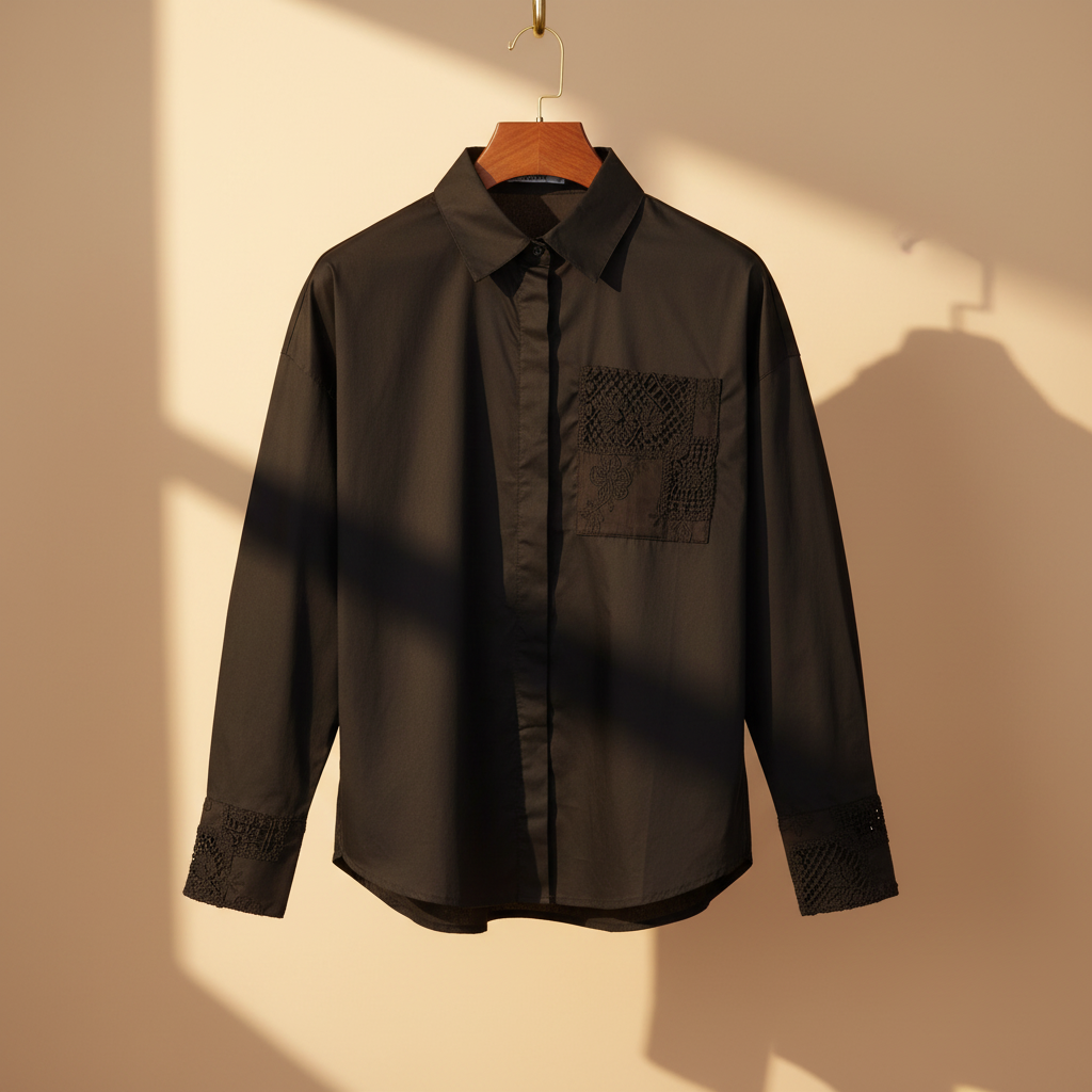 Women Oversize Lace Pocket Shirt