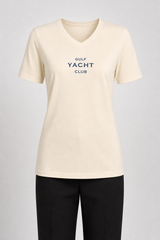 MNBFS70 WOMEN'S BASIC MODAL BLEND V NECK TEE / MNBFS70 WOMEN - LT BEIGE - on model