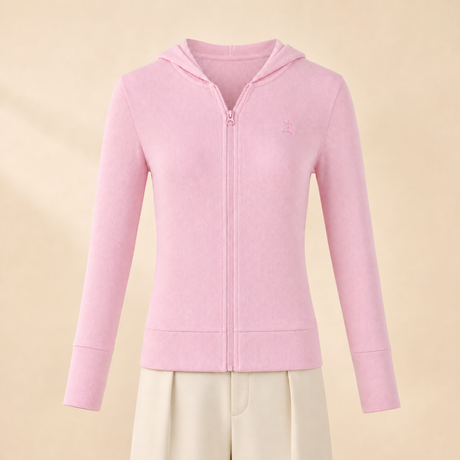 MNBFS77 WOMEN'S WAFFLE HOODIE / MNBFS77 WOMEN'S WAFFLE HOODI - SOFT PINK - on model