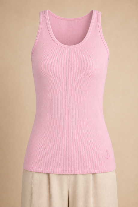 MNBFS78 WOMEN'S WAFFLE TANKTOP / MNBFS78 WOMEN'S WAFFLE TANK - SOFT PINK - on model