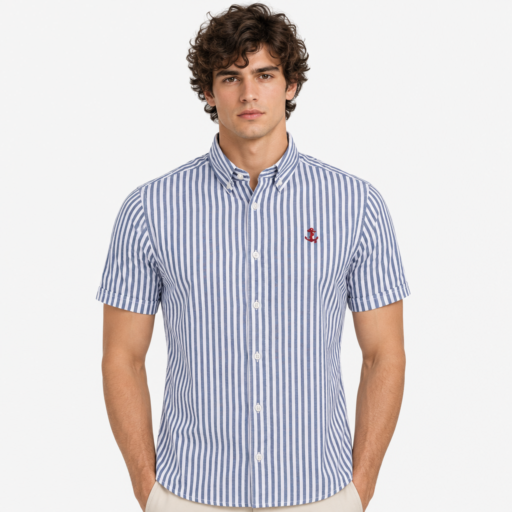 Men Striped Shirt Short Sleeve