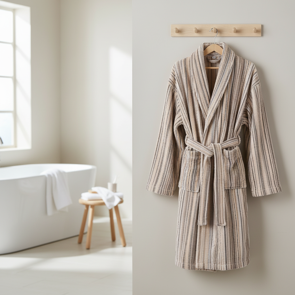 Remnanat Striped Bathrobe With Belt
