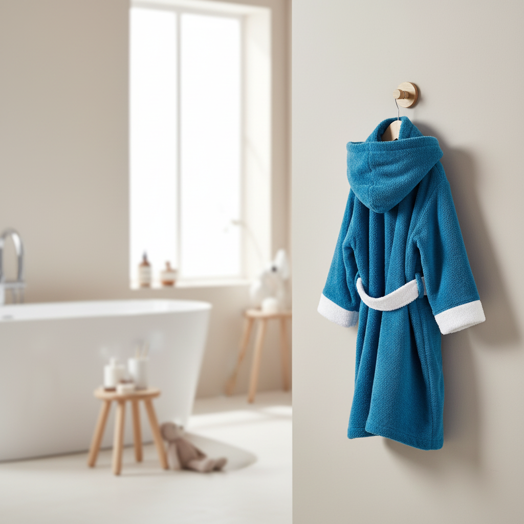 Boys Hooded Bathrobe With Belt & Happy Camper Embroidery