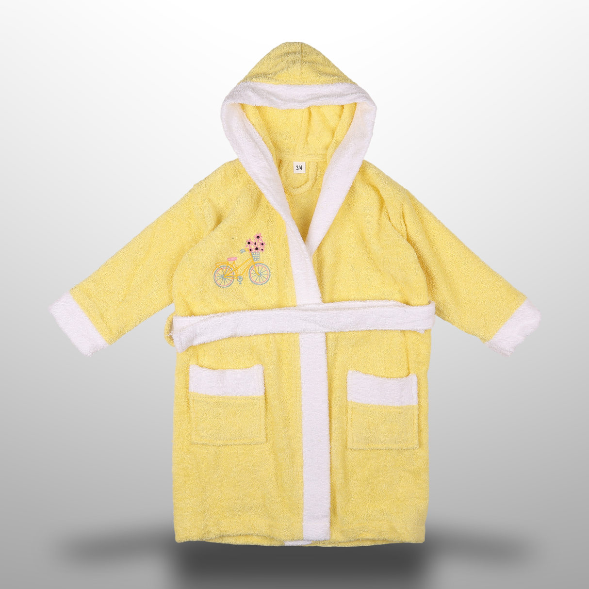 Girls Hooded Bathrobe With Belt & Bicycle Embroidery