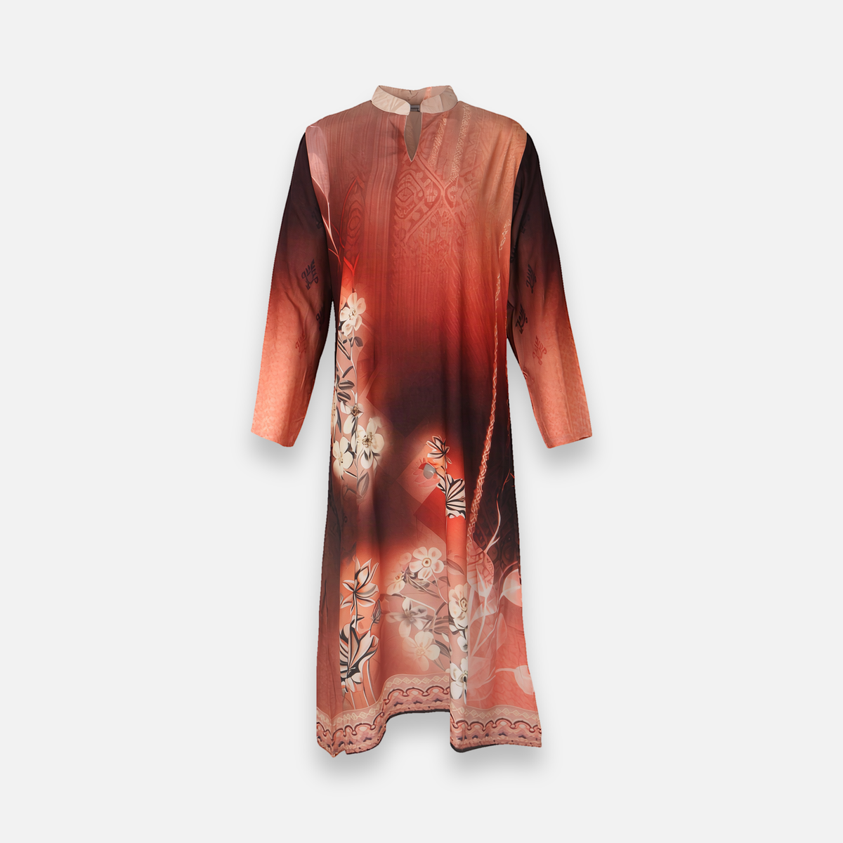 Rayon D-Print Midi Gown Long Sleeve