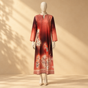 Rayon D-Print Midi Gown Long Sleeve