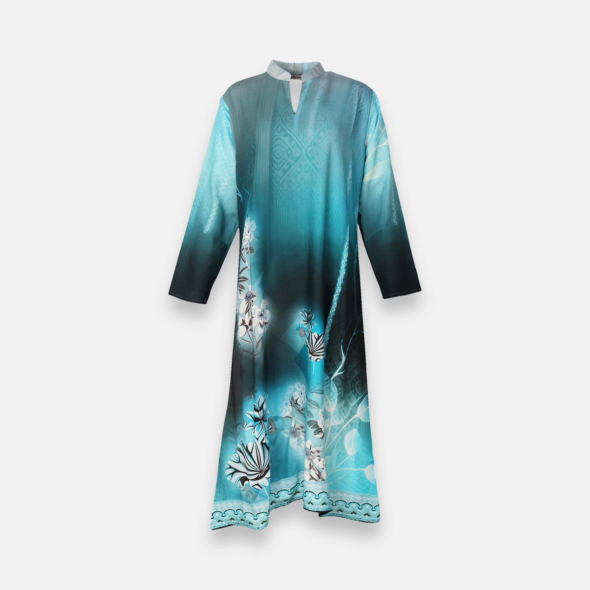 Rayon D-Print Midi Gown Long Sleeve