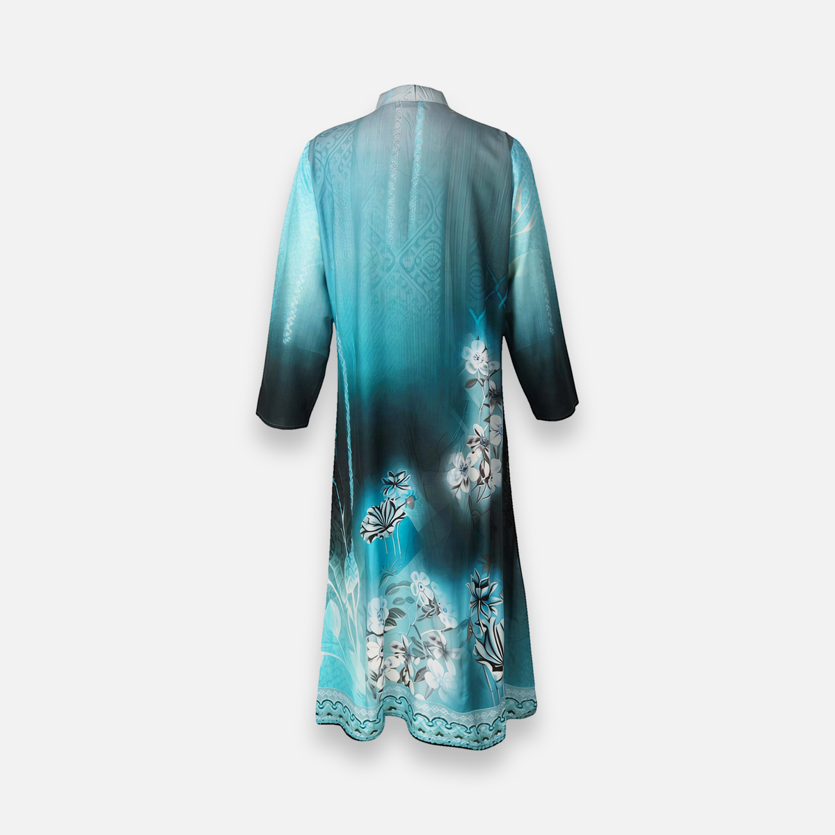 Rayon D-Print Midi Gown Long Sleeve