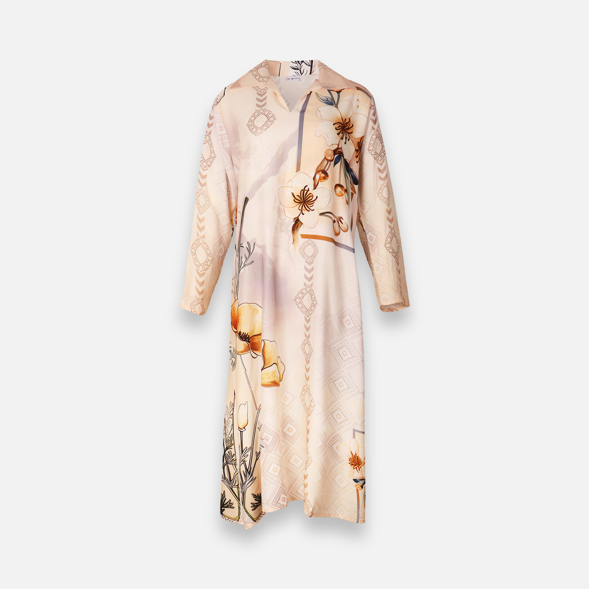Rayon D-Print Midi Gown Long Sleeve