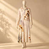 Rayon D-Print Midi Gown Long Sleeve