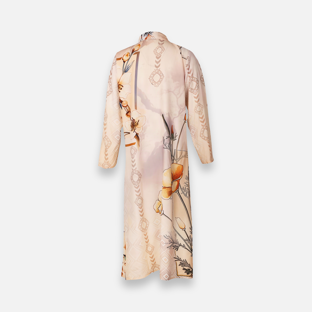 Rayon D-Print Midi Gown Long Sleeve