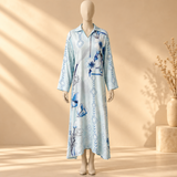 Rayon D-Print Midi Gown Long Sleeve