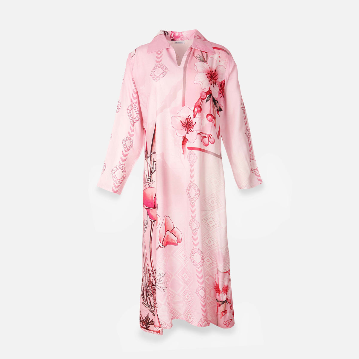 Rayon D-Print Midi Gown Long Sleeve
