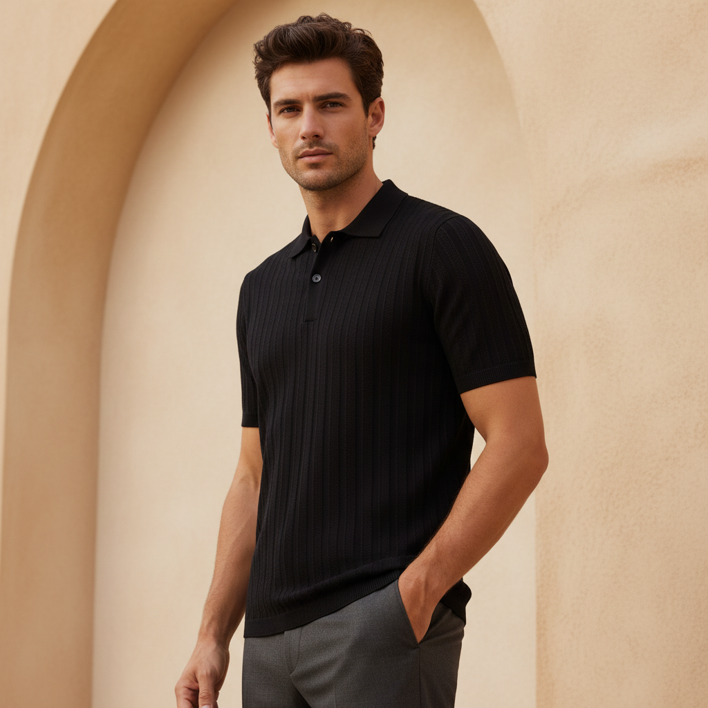 Mens Flat Knit Polo T-Shirt