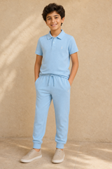 GYC-B013 BOYS POLO & PANT SET / GYC-B013 BOYS POLO & PANT SE - SKY BLUE - on model