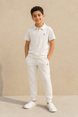 GYC-B013 BOYS POLO & PANT SET / GYC-B013 BOYS POLO & PANT SE - WHITE - on model