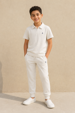GYC-B013 BOYS POLO & PANT SET / GYC-B013 BOYS POLO & PANT SE - WHITE - on model