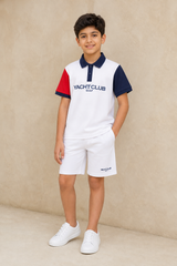 GYC-B015 BOYS POLO & SHORT SET / GYC-B015 BOYS POLO & SHORT - WHITE - on model
