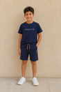 GYC-B017 BOYS T-SHIRT AND SHORT SET / GYC-B017 BOYS T-SHIRT - NAVY - on model