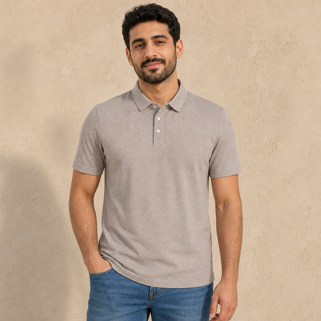 SMQ26 MENS SPORTS POLO SHIRT / SMQ26 MENS SPORTS POLO SHIRT - GREY - on model