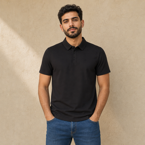 SMQ29 MENS SPORTS POLO SHIRT / SMQ29 MENS SPORTS POLO SHIRT - BLACK - on model