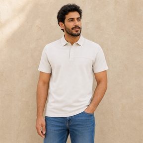SMQ29 MENS SPORTS POLO SHIRT / SMQ29 MENS SPORTS POLO SHIRT - WHITE - on model