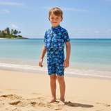 Boys Shark Print Floating Swimsuit Short Sleeve
