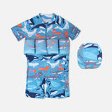 Boys Floating Swimwear Set Sea Print Suit With Swim Cap