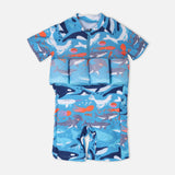 Boys Floating Swimwear Set Sea Print Suit With Swim Cap