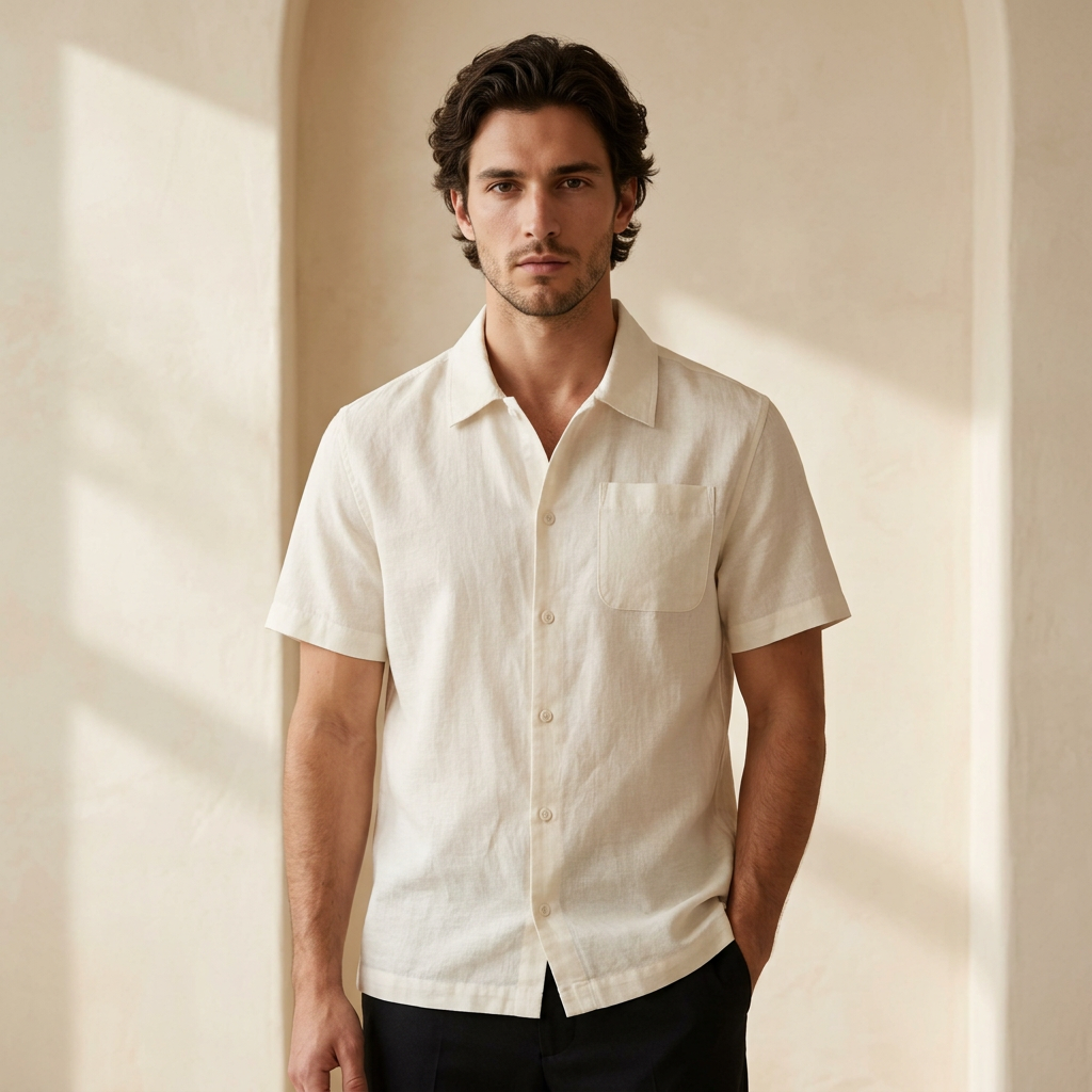 Men Short Sleeve Linen Casual Shirt