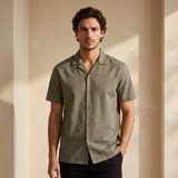 Men Linen Resort Collar Short Sleeve Shirt