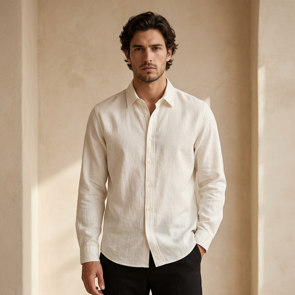 Men Casual Linen Shirt Long Sleeve