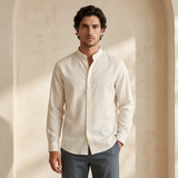 Men Linen Mandarin Collar Long Sleeve Shirt