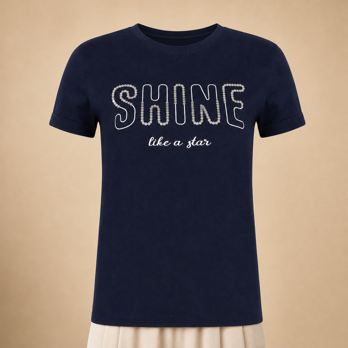BFSUR136 WOMEN'S ROLLED SLV GRAPHIC TEE / BFSUR136 WOMEN'S R - NAVY - on model