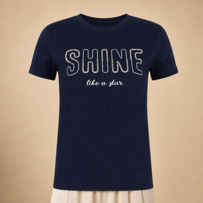 BFSUR136 WOMEN'S ROLLED SLV GRAPHIC TEE / BFSUR136 WOMEN'S R - NAVY - on model