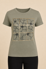 BFSUR138 WOMEN'S ROLLED SLV GRAPHIC TEE / BFSUR138 WOMEN'S R - LT OLIVE - on model