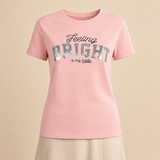 BFSUR140 WOMEN'S ROLLED SLV GRAPHIC TEE / BFSUR140 WOMEN'S R - PINK - on model