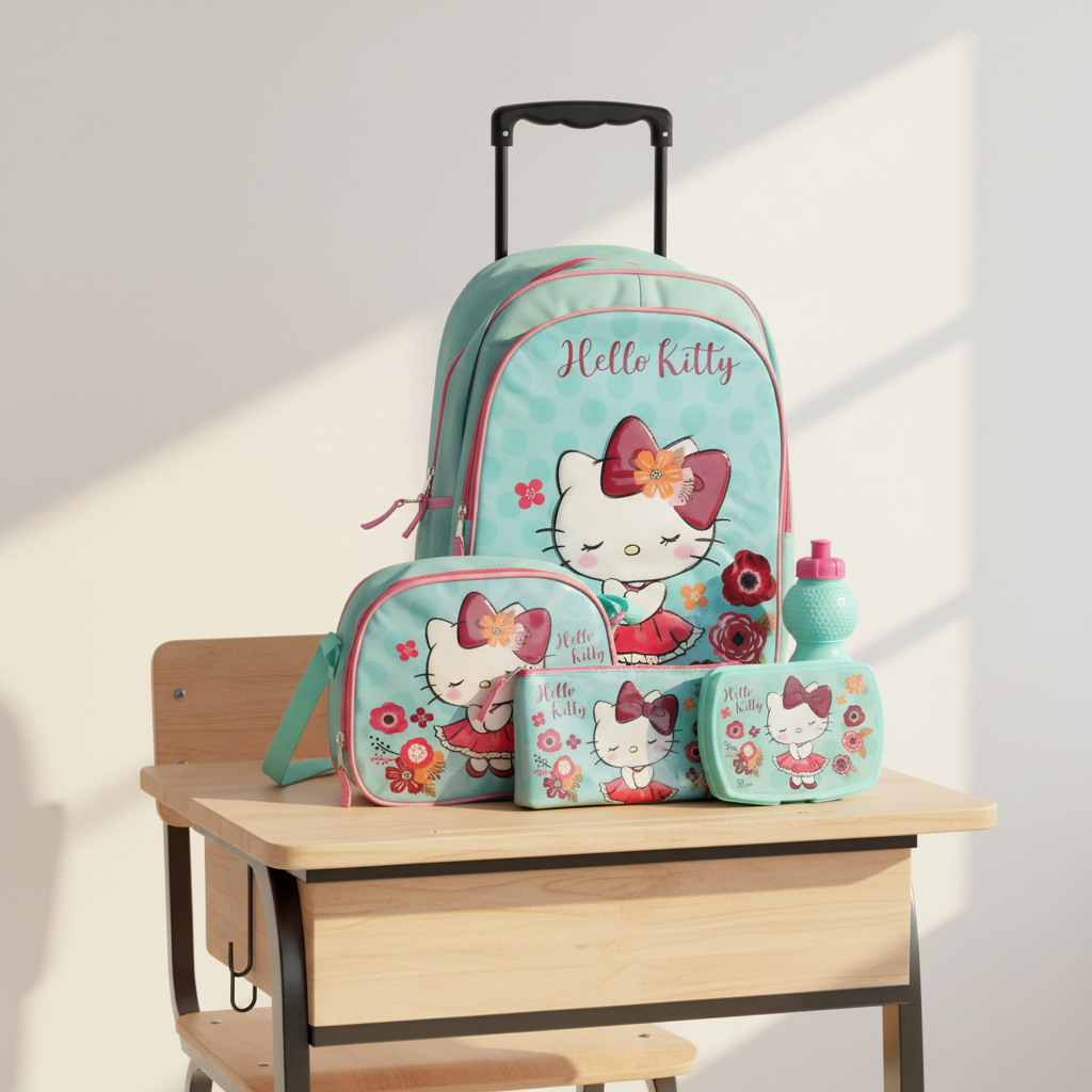 5 In 1 School Trolley Bag Set 18 Inches For Girls
