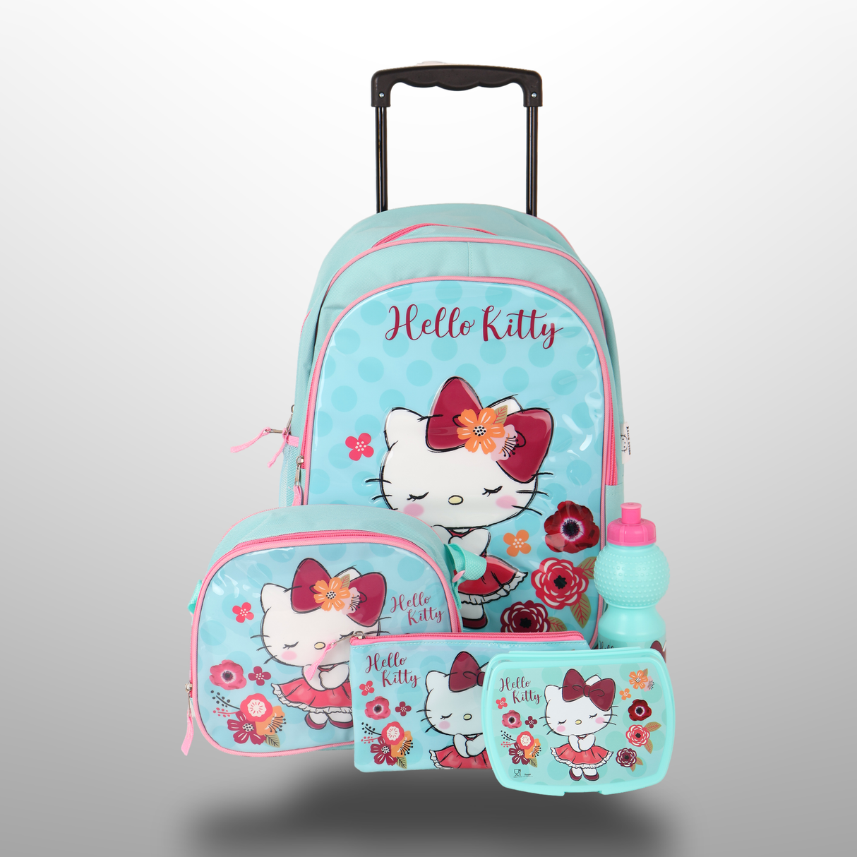 5 In 1 School Trolley Bag Set 18 Inches For Girls