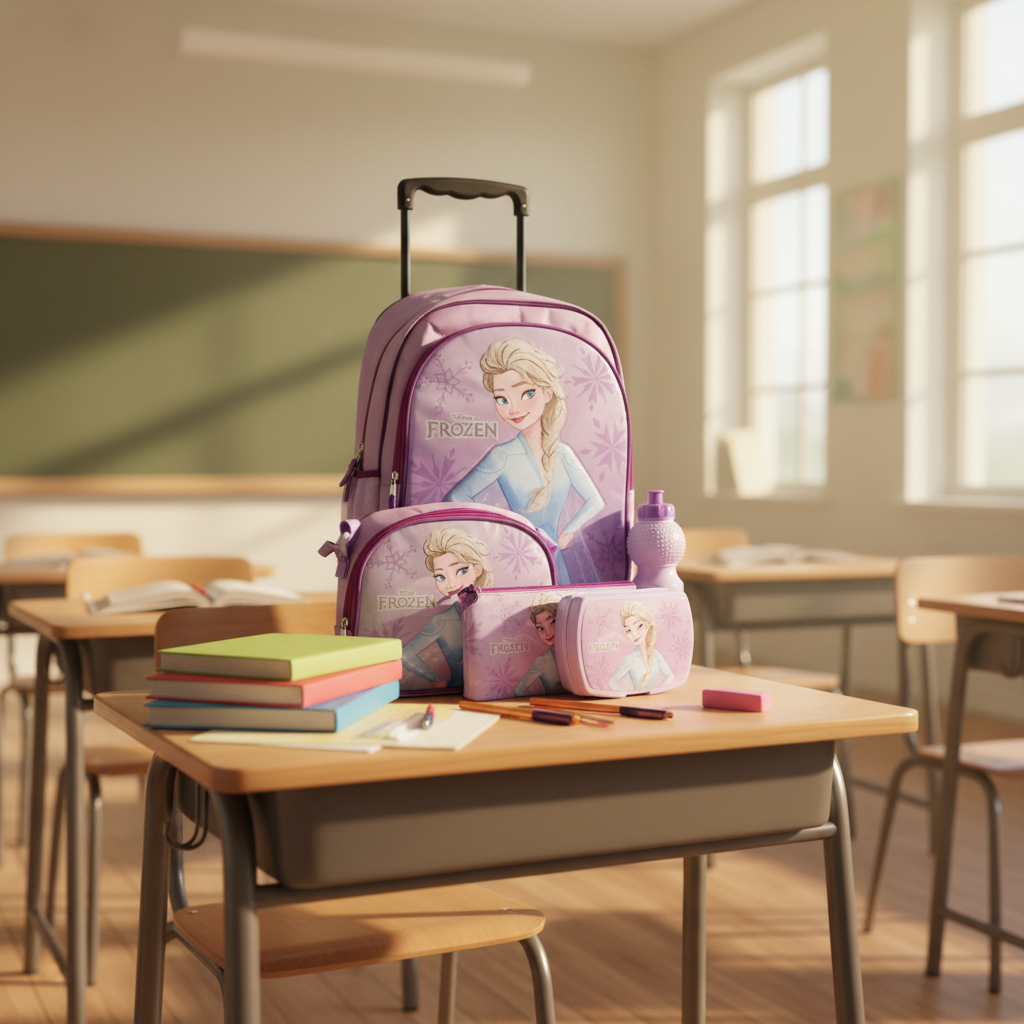 5 In 1 School Trolley Bag Set 18 Inches For Girls