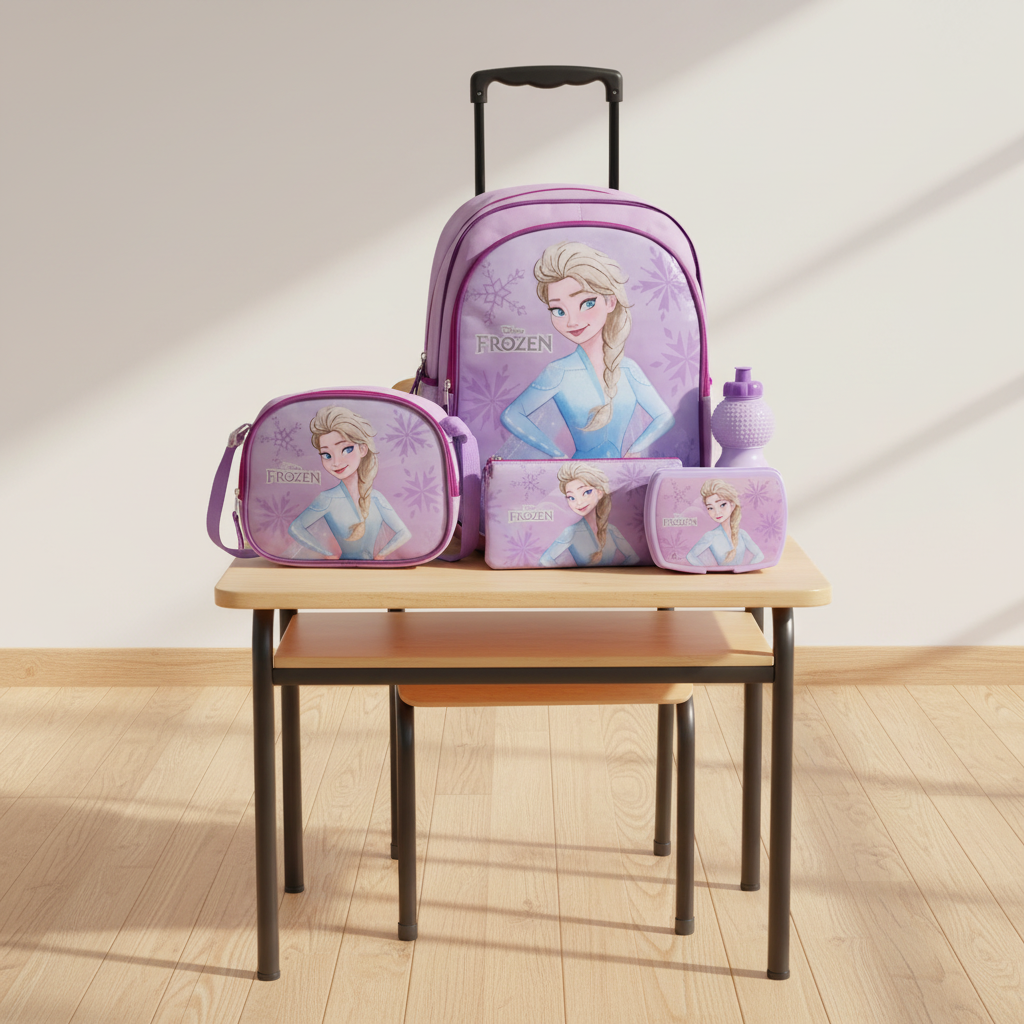 5 In 1 School Trolley Bag Set 18 Inches For Girls