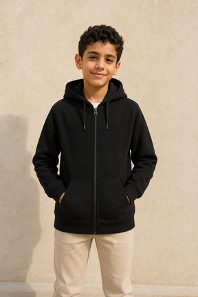 DT2605-B BOYS CARDIGAN W/H / DT2605-B BOYS CARDIGAN W/H - BLACK - on model