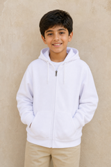 DT2605-W BOYS CARDIGAN W/H / DT2605-W BOYS CARDIGAN W/H - WHITE - on model