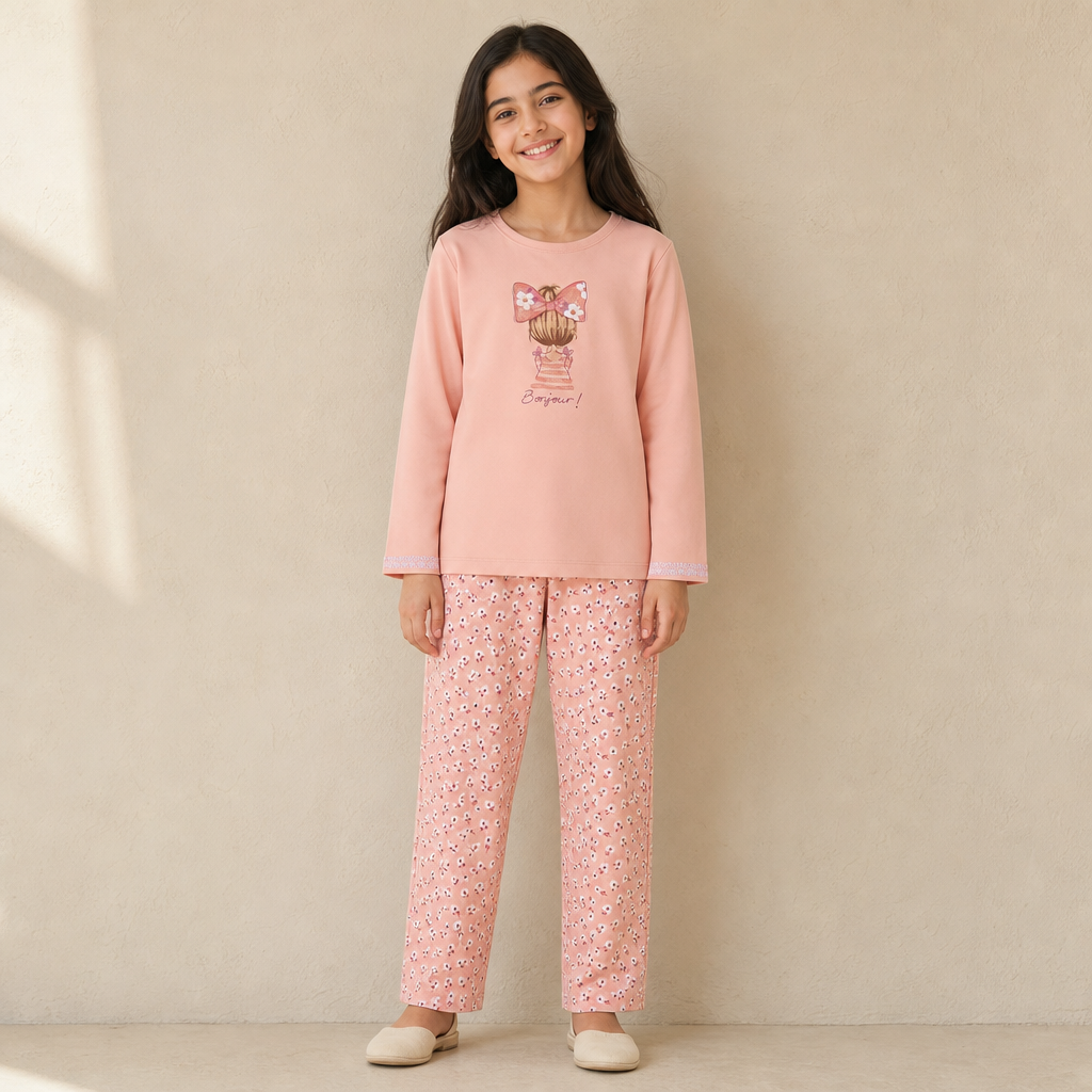 03-17001-JG GIRLS PAJAMA PANT-2 / 03-17001-JG GIRLS PAJAMA P - BPECH-BPCH - on model