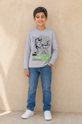 SLSN2633-JB BOYS GRAPHIC T SHIRT / SLSN2633-JB BOYS GRAPHIC - GREY MELNG - on model
